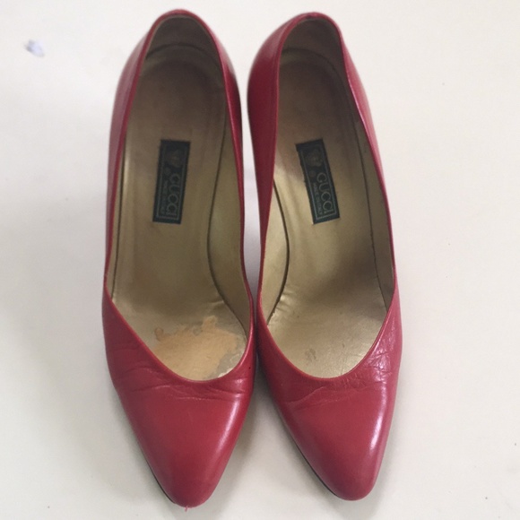 Gucci Red Pointed Toe Kitten Heels Sz 37.5 - Picture 2 of 15